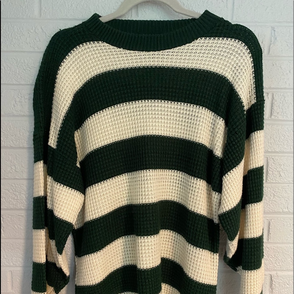 green and white striped sweater w lightly distressed cuff